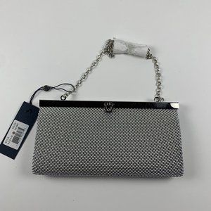 La‎ Regale Women's Silver Detachable Chain Strap Beaded Clutch Bag 8315